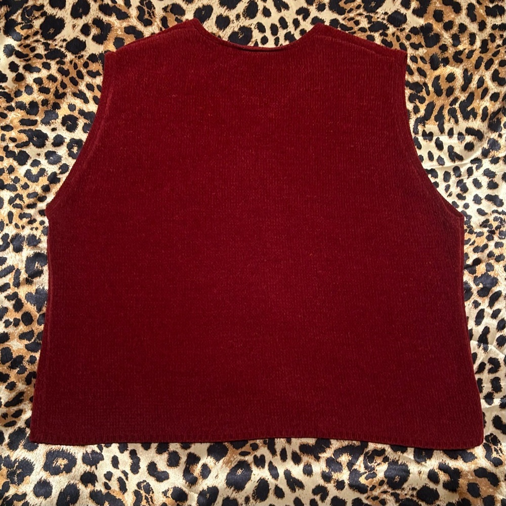 Vintage Koret Red Chenille Embroidered Sweater Vest - Picture 3 of 5
